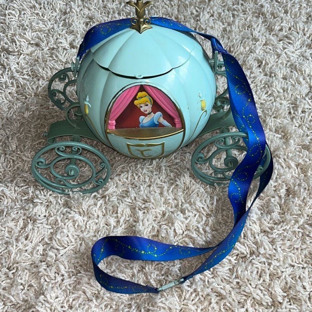 Disney Parks Cinderella's Carriage Popcorn Bucket Disney Souvenir With Strap